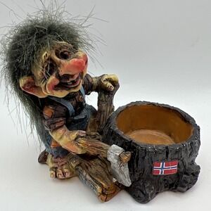 Vintage Nyform Norwegian Troll Long Nose Norway With Axe & Wild Hair